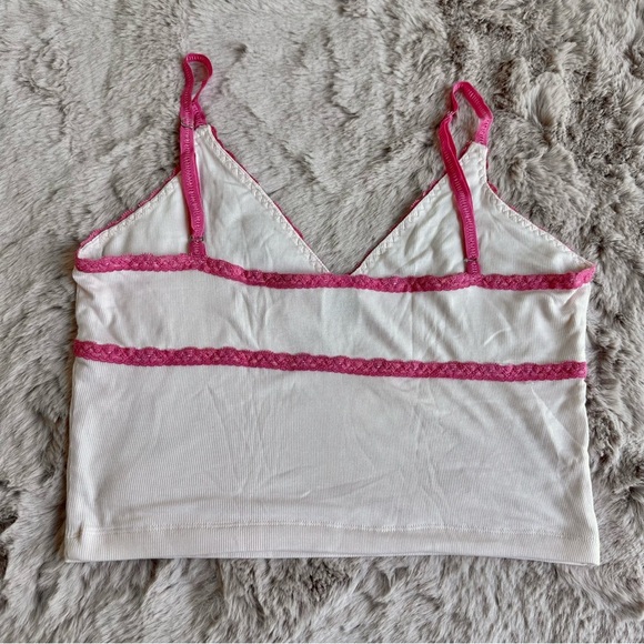 Aritzia Sunday Best Baby Pink Ribbed Ronette Tank with Hot Pink Lace Trim - Picture 3 of 4